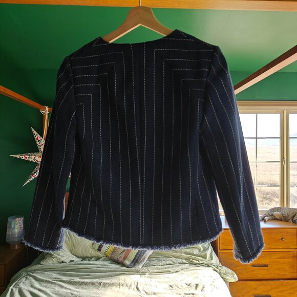 Banana Republic Navy Pinstripe Fringe-Edge Blazer – Size 4 - Picture 2 of 5